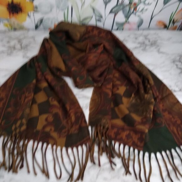 Multicolor Knit Tuscan Print Fringes Soft Shawl Scarf Made in Italy - Picture 8 of 8
